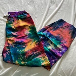 Champagne Silk Tie-Dye Pants in Purple, Teal, Green, Yellow, Orange